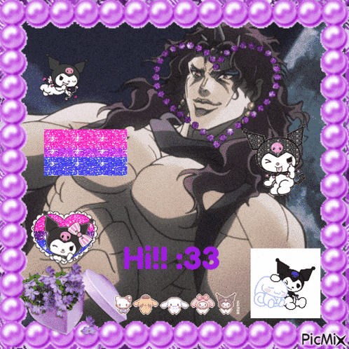 a picture of a man in a purple frame with the words hi 3:33