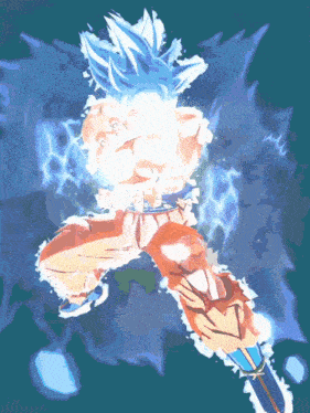 a drawing of a person with blue hair and a blue background