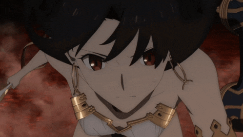 a close up of a female anime character with a sword in her hand