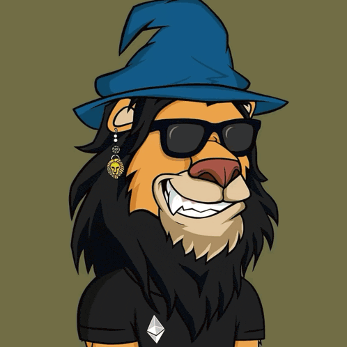 a cartoon of a lion wearing a hat and sunglasses