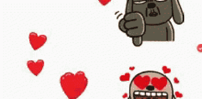 a cartoon dog with red hearts in his eyes is giving a thumbs up .