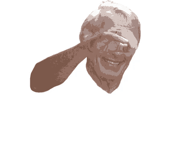 an older man covering his face with his hand