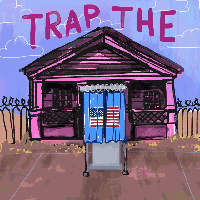 a drawing of a pink house with the words trap the on it