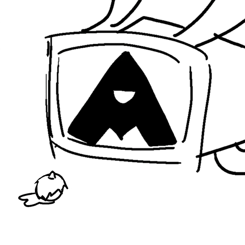 a black and white drawing of a letter a on a screen