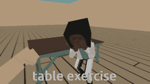 a drawing of a person sitting at a table with the words table exercise written below them