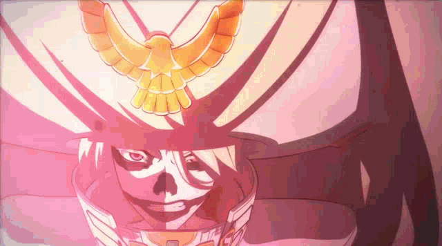 a cartoon character with a skull on his face and a bird on his head