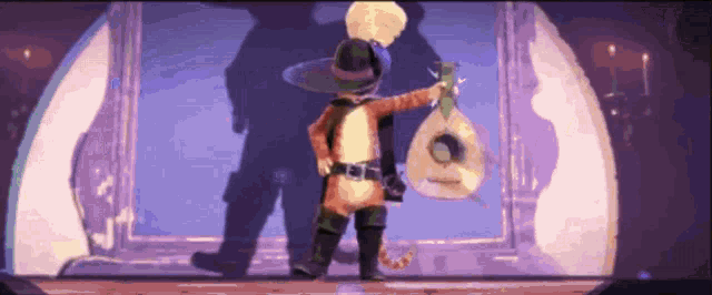 a cat in a cowboy outfit is holding a bag