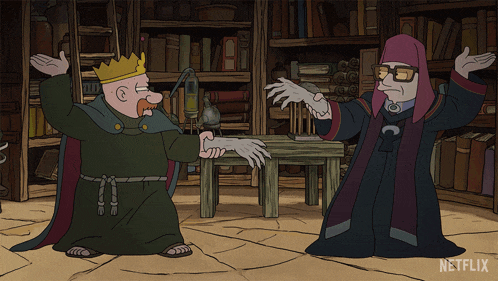 a cartoon of a king and a wizard with netflix written in the corner