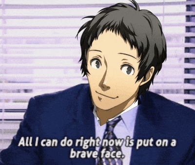 a picture of a man in a suit and tie with the caption all i can do right now is put on a brave face