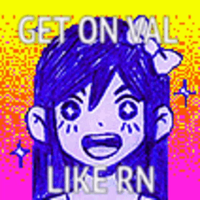 a cartoon of a girl with blue hair and a bow in her hair is being used as a meme .