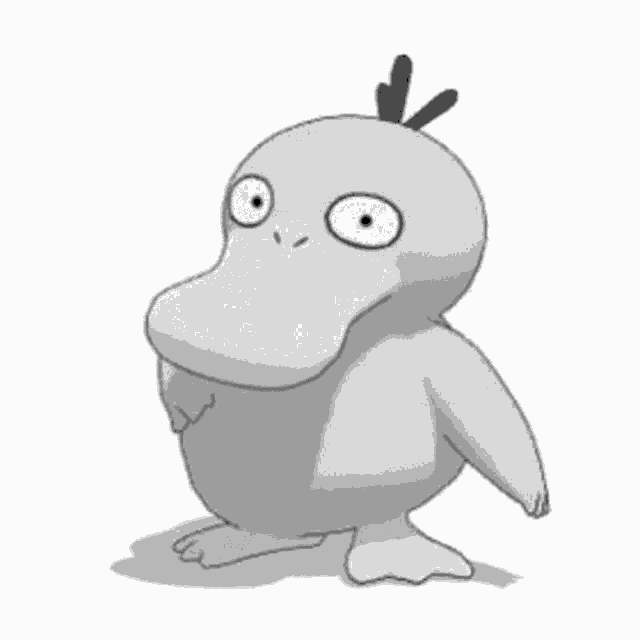 a black and white drawing of a duck with a big beak and a feathered head .