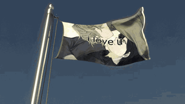 a flag that says i love u is waving in the wind