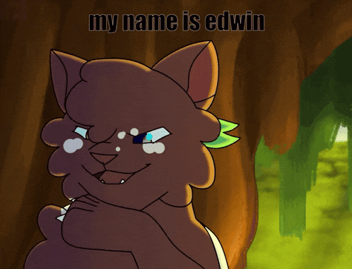a drawing of a cat with the words my name is edwin below it