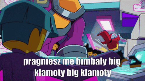 a cartoon character with the words pragniesz me bimbaly big klamoty big klamoty on the bottom