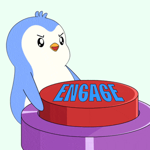 a cartoon character is pressing a red button with the word engage on it