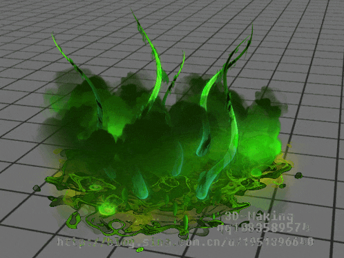 a 3d rendering of a green smoke filled object