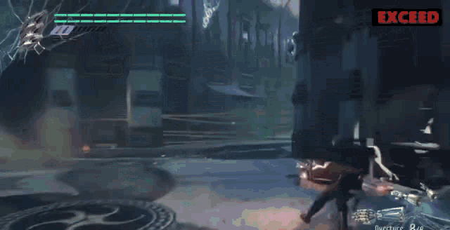 a video game with a red sign that says exceed in the corner