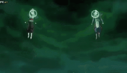 a cartoon character from dragon ball z is standing in the dark with a bubble around him .