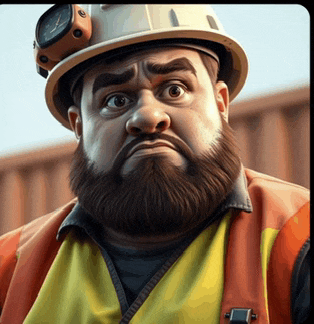 a man with a beard wearing a hard hat