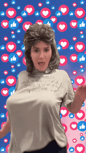 a woman wearing a wig and a t-shirt that says " i 'm sorry "