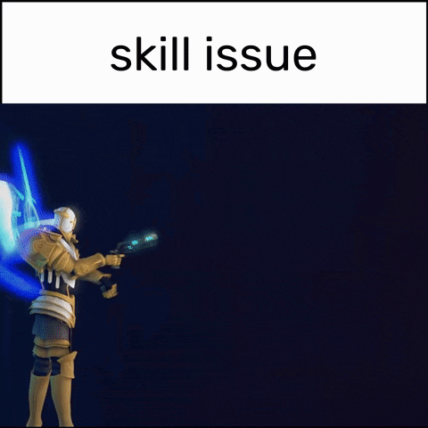 a video game character is holding a light saber and the word skill issue is on the bottom