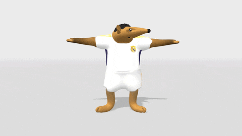 a fox in a real madrid jersey is standing in front of the word elig