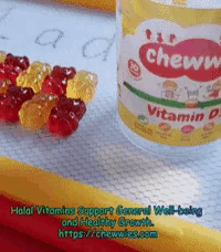 gummy bears next to a bottle of chewy vitamin d3