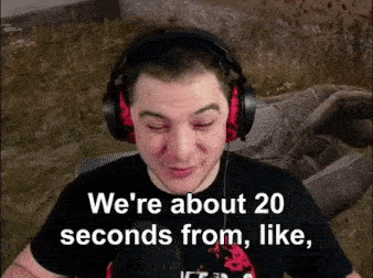 a man wearing headphones is saying we 're about 20 seconds from like