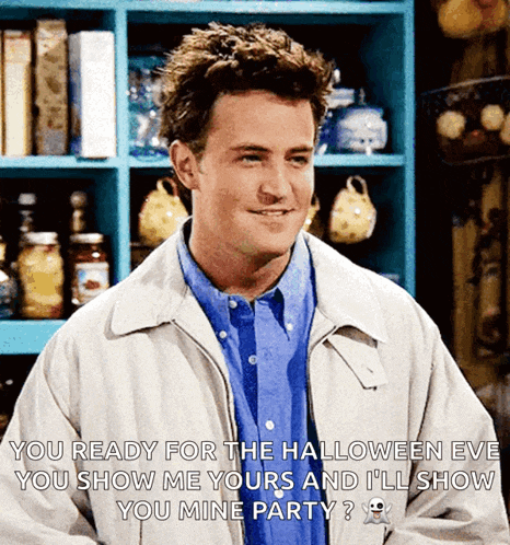 a man in a grey jacket says you ready for the halloween eve