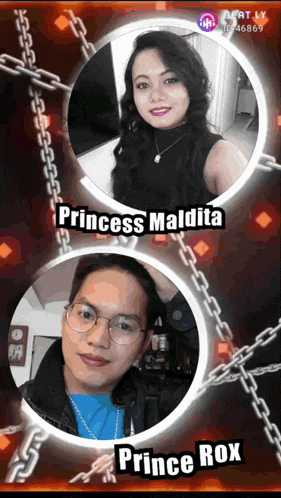 a photo of princess maldita and prince rox with chains around them