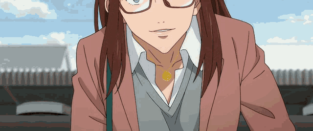 a close up of a girl wearing glasses and a jacket