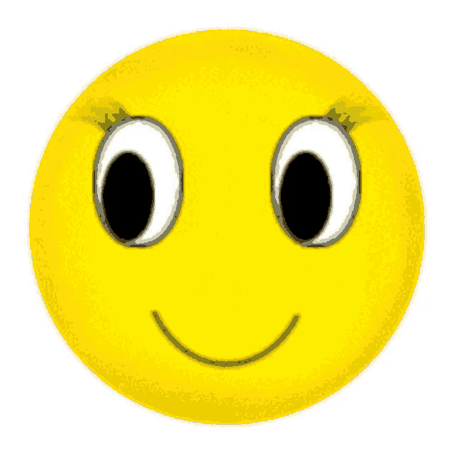a yellow smiley face with black eyes and a red lip
