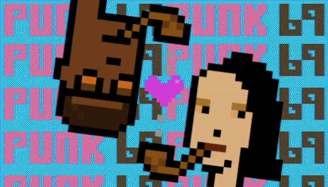 a pixel art of a man and a woman with the word punk in pink