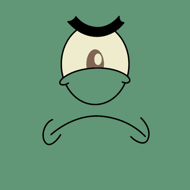 a cartoon character with a red eye and a big smile