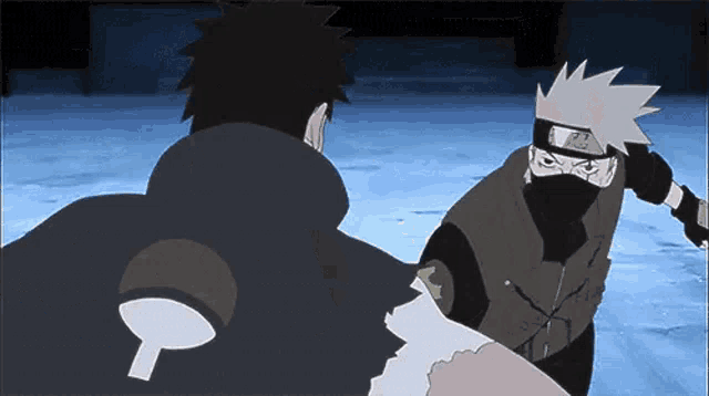 a man in a mask is standing next to another man in a mask in a cartoon .