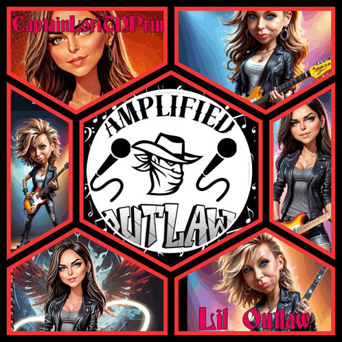 a poster for a band called amplified outlaw shows a woman holding a guitar
