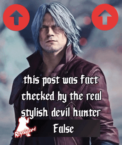 a picture of a man with a caption that says " this post was fact checked by the real stylish devil hunter "