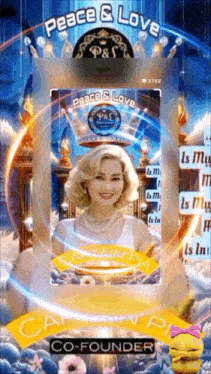 a peace and love advertisement with a picture of a woman on it