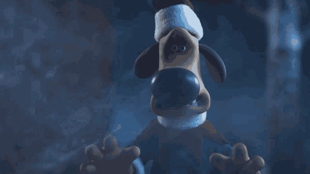 a cartoon dog wearing a santa hat and a green scarf