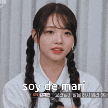 a girl with pigtails is wearing a white shirt and a tie and says soy de mari