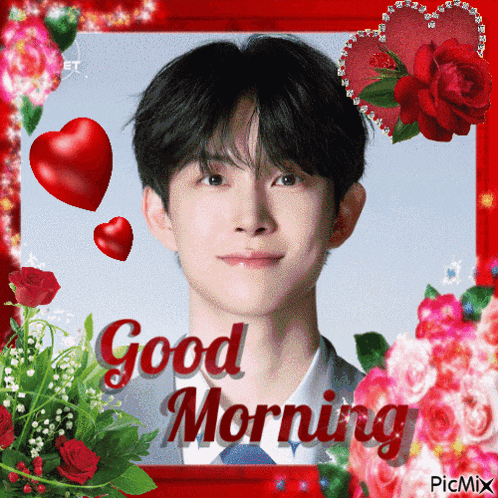 a picture of a man with the words good morning