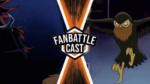 a fan battle cast poster with a cartoon owl