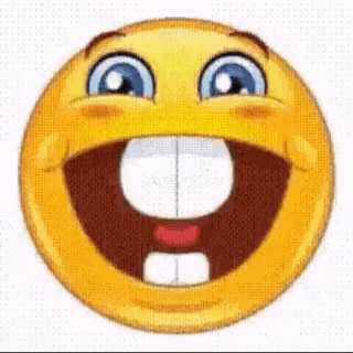 a cartoon smiley face with a big smile and missing teeth on a white background .