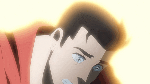 a close up of a man 's face with a glowing light behind him