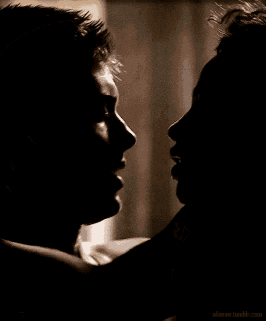 a silhouette of a man and woman looking at each other with a tumblr.com link below them
