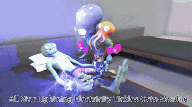 all star lightning electricity tickles octo-zombie written on a cartoon