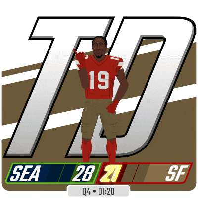 a football player wearing a red jersey with the number 19 on it