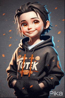 a boy wearing a hoodie that says totek