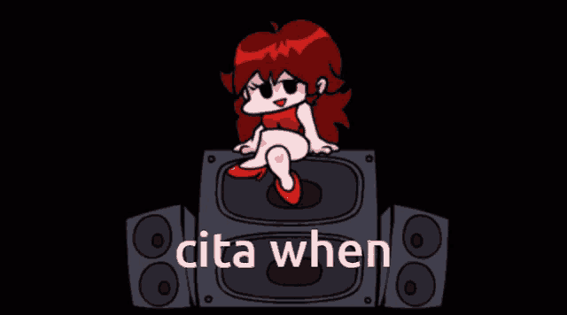 a cartoon of a girl sitting on top of a speaker with the words cita when below her