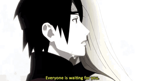 a man and a woman are hugging each other and the man is saying `` everyone is waiting for you . ''